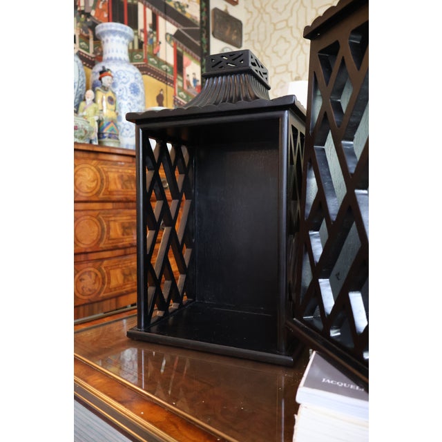 Global Views Williamsburg Black Chinoiserie Pagoda Wall Shelves / Decorative Sconces — A Pair For Sale - Image 9 of 18