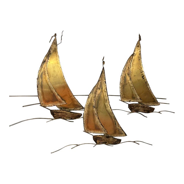 Brass Sailboats Wall Sculpture For Sale