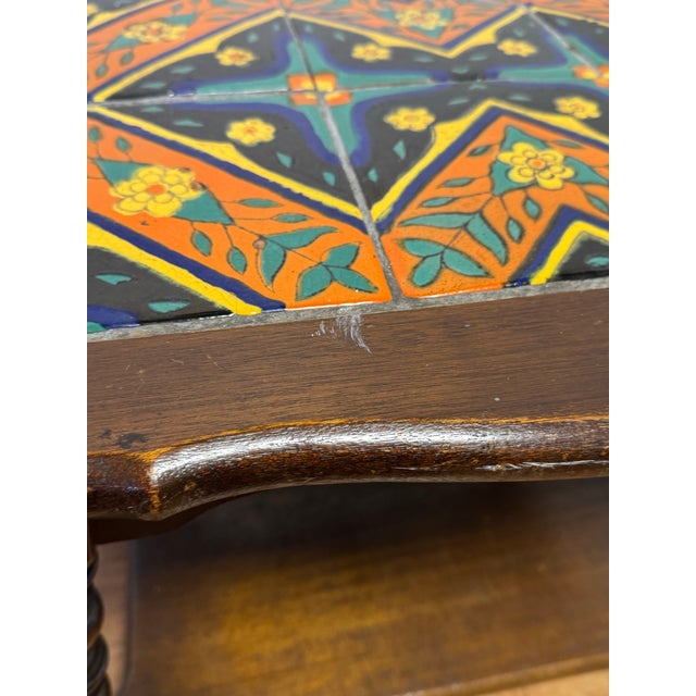 Antique 1920s–30s California Spanish Colonial Revival Tile-Top Side Table | Mission Style Bobbin Legs | Arts & Crafts For Sale In San Francisco - Image 6 of 10