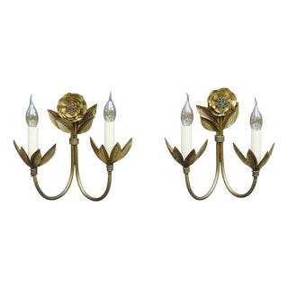 French Brutalist Style Floral Wall Lights, 1980s, Set of 2 For Sale