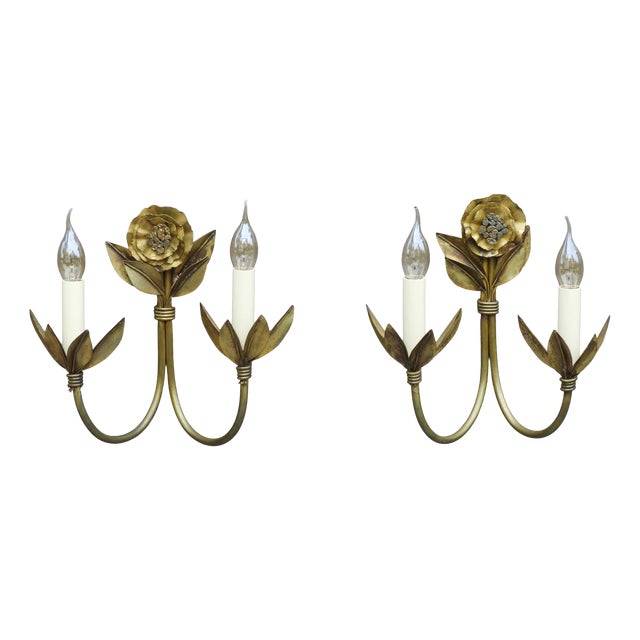 French Brutalist Style Floral Wall Lights, 1980s, Set of 2 For Sale
