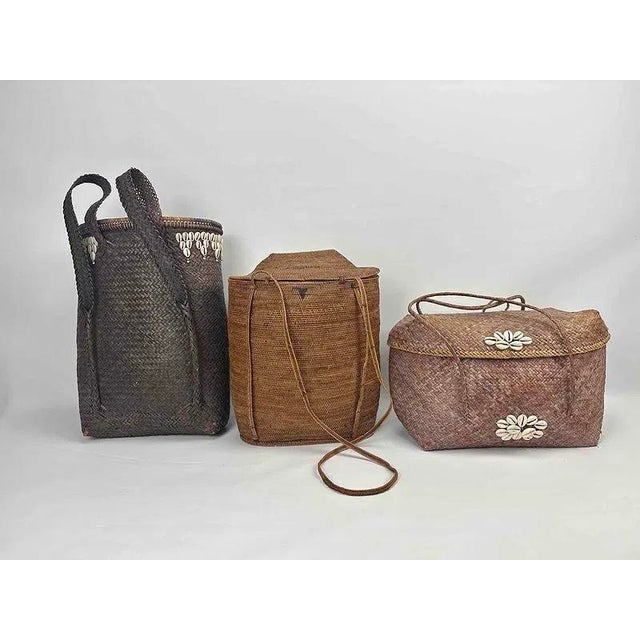 Tribal Three Vintage Handwoven Rattan and Shell Bags / Baskets For Sale - Image 3 of 14