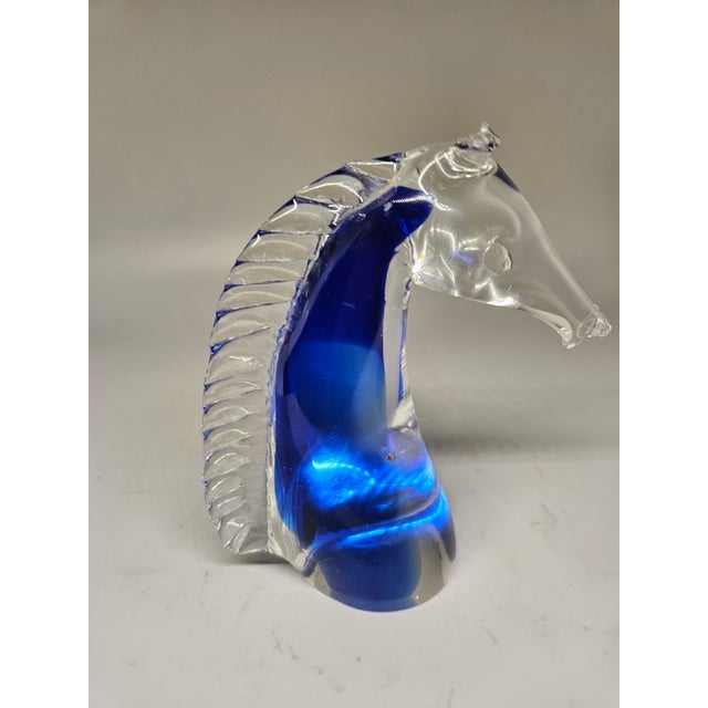 English Horse Horse Head Cobalt Blue Blown Art Glass/Paperweight For Sale - Image 3 of 5