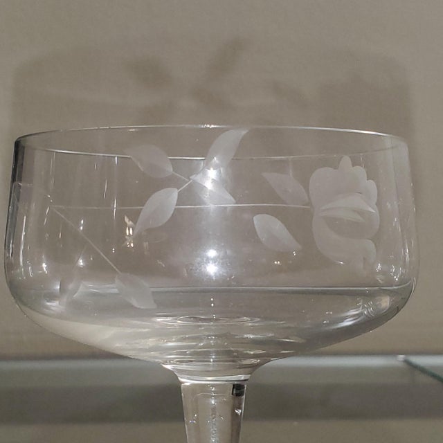 12 People Set 5 Sizes-58pcs Crystal Wine Glasses-1970 Society Crystal -Delicate Flower Etched Design For Sale - Image 10 of 17