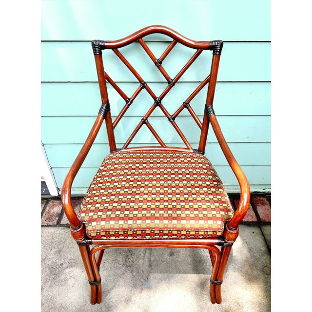 1980s Pair of 1980s Chinese Chippendale Faux Bamboo Armchairs With Cane Seats For Sale - Image 5 of 14