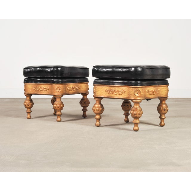 Pair of Empire Aesthetic Leather Giltwood Ottoman Footstools For Sale - Image 10 of 18