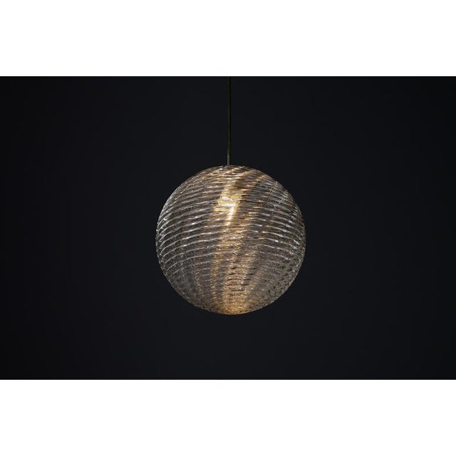 1960s Mid-Century Modern Brass and Pattern Glass Pendant, Prague, 1960s For Sale - Image 5 of 14