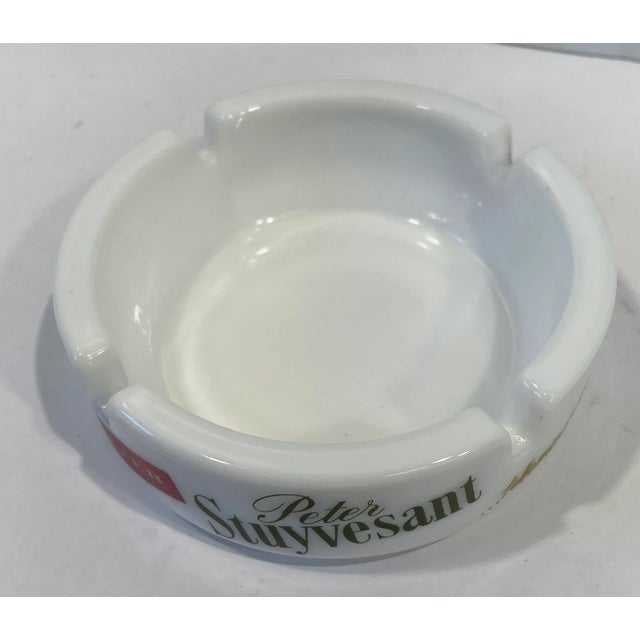 Glass Vintage Milk Glass Peter Stuyvesant Ashtray For Sale - Image 7 of 8