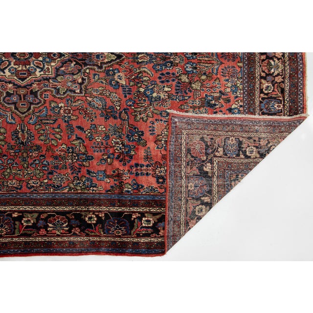 Vintage Handcrafter Hamadan Persian Wool Rug in Red With Floral Design For Sale In New York - Image 6 of 10