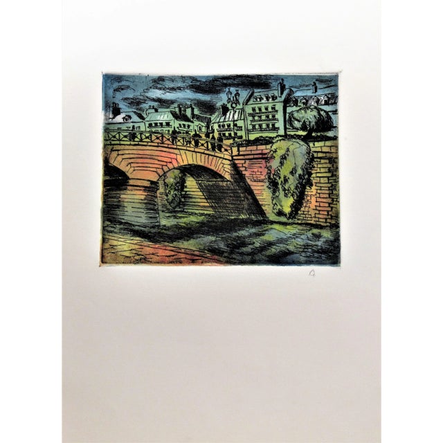 This artwork titled "Paris, Le Pont Neuf" c.1990 is an original color aquatint by noted California artist Arnold A....