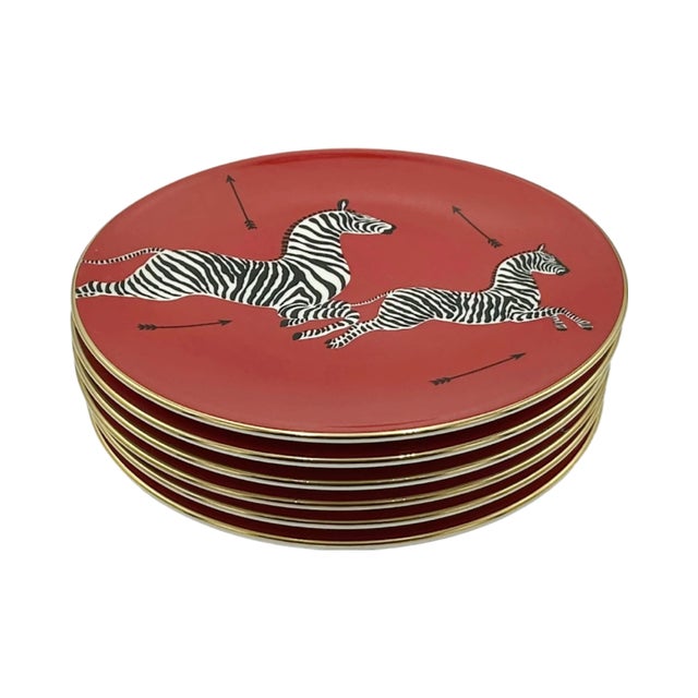 Italian Late 20th Century Lenox Scalamandre Red Zebras Salad Plates - Set of Six For Sale - Image 3 of 10