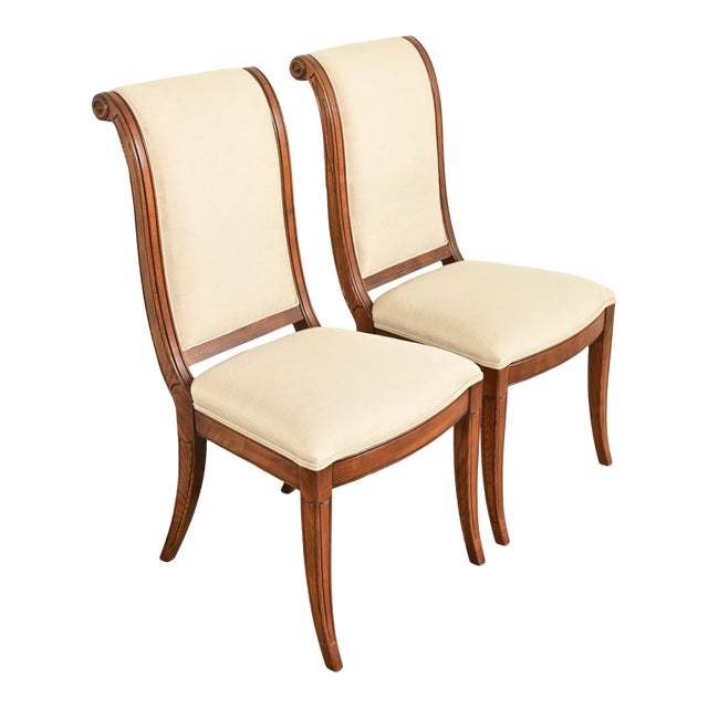 Henredon French Regency Louis XVI Carved Oak Side Chairs or Dining Chairs, Pair For Sale