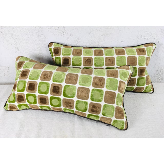 Green Modern Cut Velvet Pillows - a Pair For Sale - Image 8 of 9