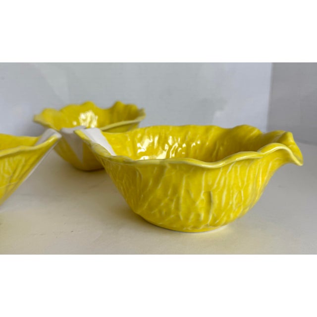 1960s Secla Portuguese Yellow Majolica Cabbage Leaf Bowls – Set of 3 For Sale In Los Angeles - Image 6 of 11