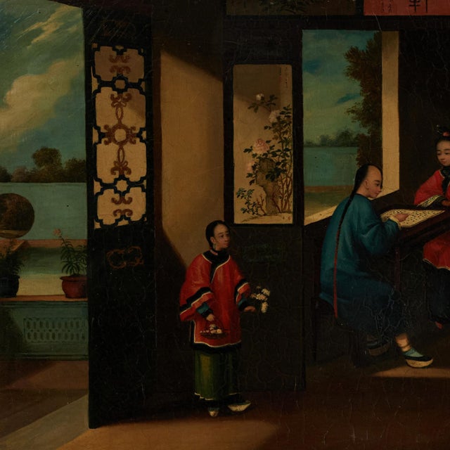 Late 19th Century Antique Chinese Painting of an Interior Scene For Sale - Image 5 of 11