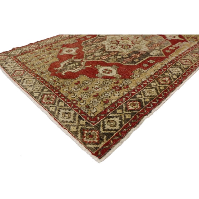 vintage Turkish Oushak rug for entry, kitchen, foyer, or bathroom. This hand-knotted wool vintage Turkish Oushak accent...