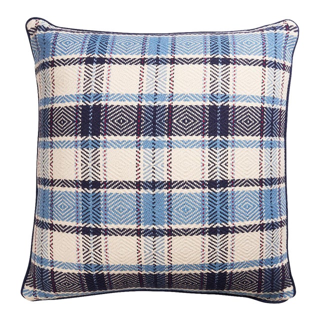 Schumacher Heidi Plaid 20" Pillow In Indigo For Sale