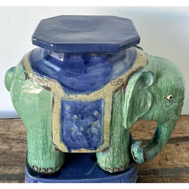 Vintage Glazed Ceramic Elephant Low Stool For Sale - Image 12 of 14