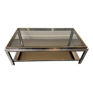 Large Tri-Metal 2-Tiered Coffee Table, 1970s For Sale