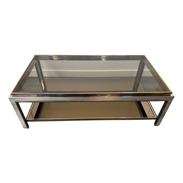 Large Tri-Metal 2-Tiered Coffee Table, 1970s For Sale