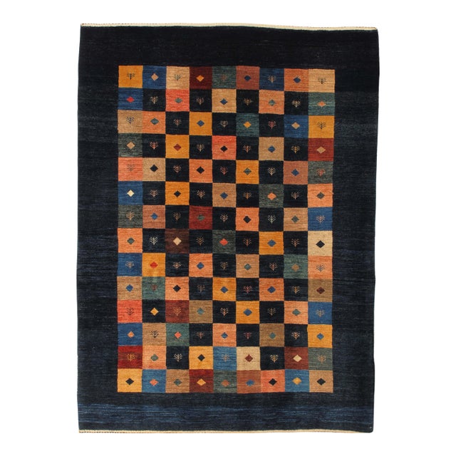 Vintage Hand-Knotted Persian Gabbeh Rug 4'11" X 6'9" For Sale