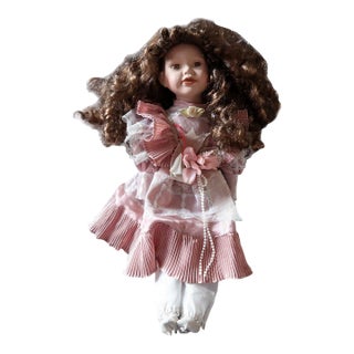 Charming Vintage Porcelain Doll - 42cm, 20th Century, Pretty in Pink For Sale