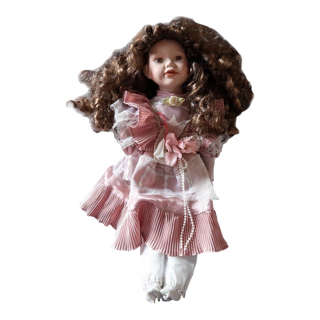Charming Vintage Porcelain Doll - 42cm, 20th Century, Pretty in Pink For Sale