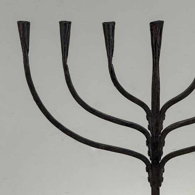Charcoal Mid-Century French Brutalist Hand-Forged Iron Seven-Light Candelabrum For Sale - Image 8 of 16