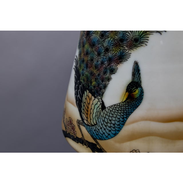 Art Deco Glass and Brass Pendant Light with Bird Paintings, France, 1930s For Sale - Image 13 of 18