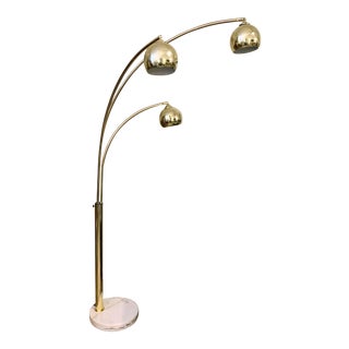 Mid-Century Modern Three Arm Brass Arc Floor Lamp For Sale