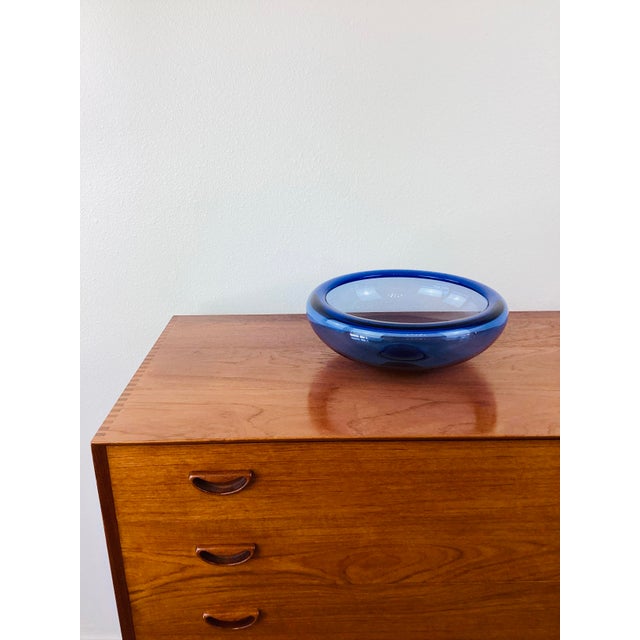 Vintage Mid-Century Modern Blue Holmegaard Glass Bowl For Sale - Image 9 of 11