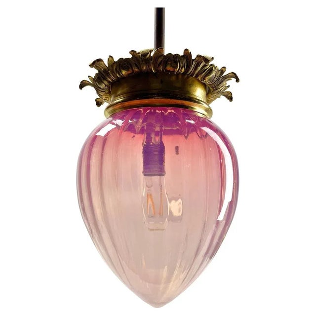 Art Nouveau Pendant Lamp from Val Saint Lambert, 1900s For Sale - Image 4 of 10