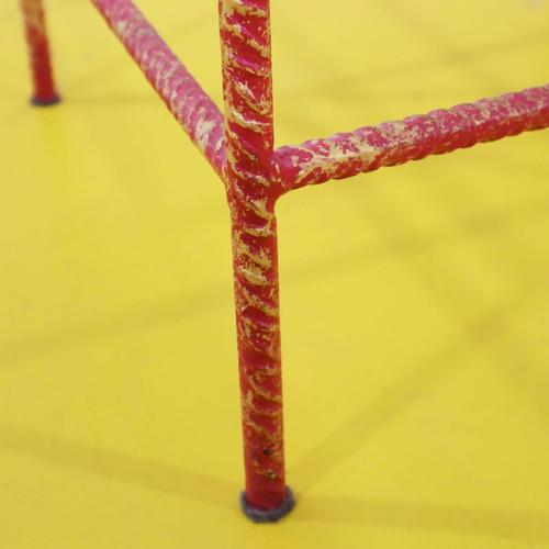 2000 - 2009 Red Lacquered Iron Plant Stand Table with Decorated Wooden Top For Sale - Image 5 of 8