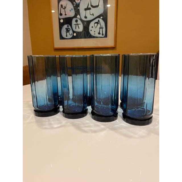 2000s Anchor Hocking Essex Drinking Glasses in Coastal Blue Set of 8