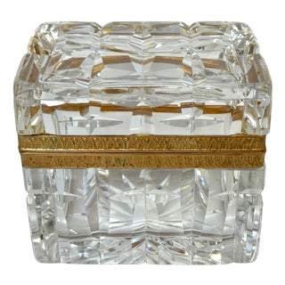 Charles X Style French Ormolu Optic Cut Crystal Box, Signed Lehmann France For Sale