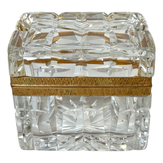 Charles X Style French Ormolu Optic Cut Crystal Box, Signed Lehmann France For Sale