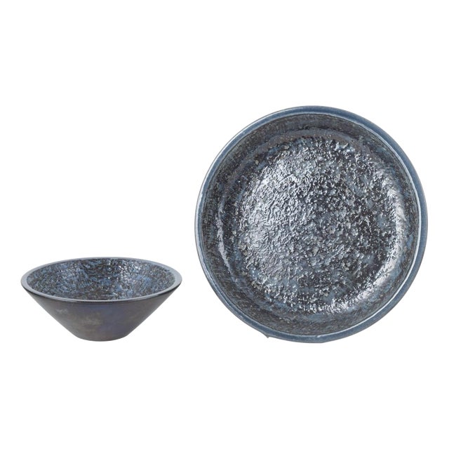 Stoneware Bowls with Dark Blue Glaze by Ingrid Atterberg for Upsala-Ekeby, 1960s, Set of 2 For Sale