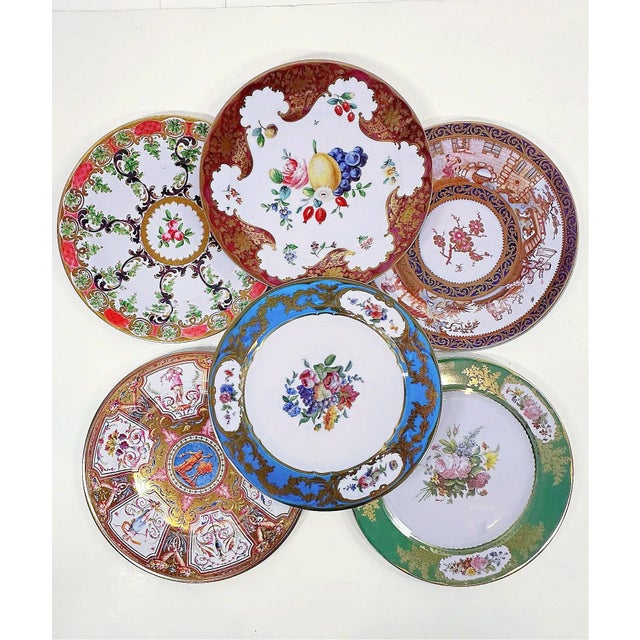 Rococo Enamaled Tin English Miss-Matched Plates- Set of 6 For Sale - Image 3 of 4