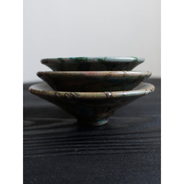 Blue Vintage Modernist Abstract Hand-Thrown Ceramic Bowls, 1990s, Set of 3 For Sale - Image 8 of 13