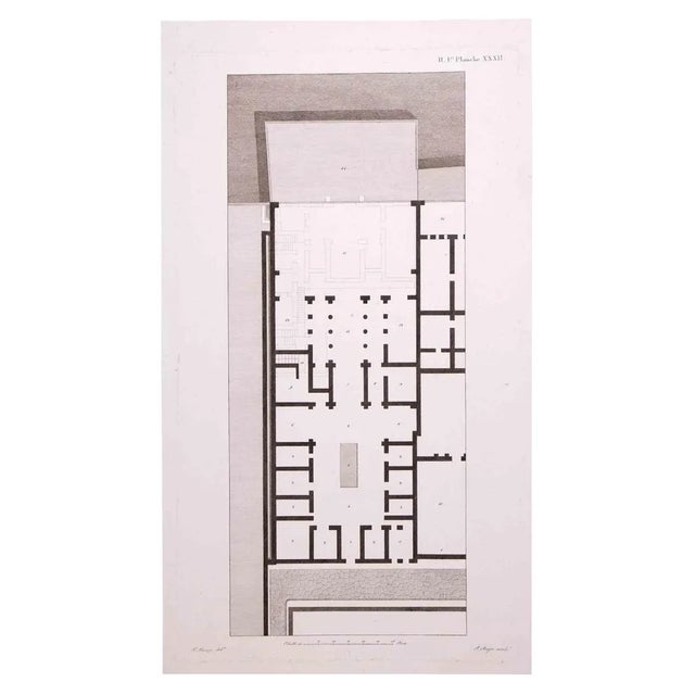 François Mazoit, Interior Plan, Original Etching, 19th Century For Sale
