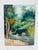 This is a lively impressionistic landscape painting on canvas. It depicts a tropical riverside scene with dense green...