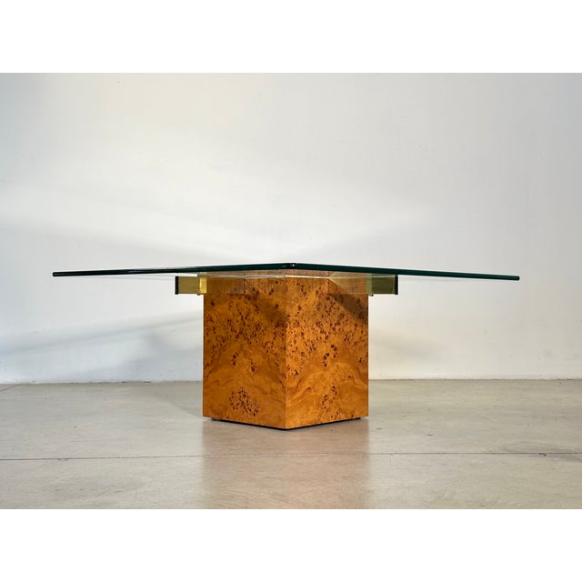 Gold Burl and Brass Coffee Table, 1980s For Sale - Image 8 of 10