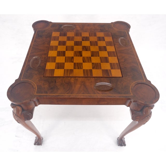 Leather Top Chippendale Style Ball & Claw Feet Backgammon Chess Game Table MINT!