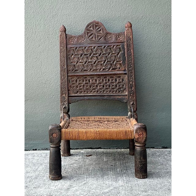 Vintage Hand Carved Low Weavers Chair For Sale - Image 9 of 12