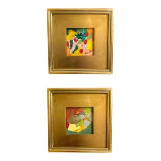 "Sunflowers and Apples" Pair of Mini Paintings by Jessalin Beutler For Sale