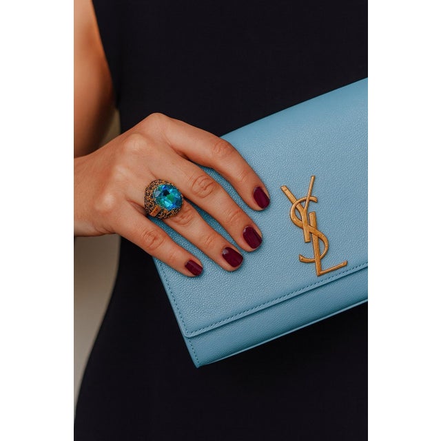 Gemstone Bochic "Orient" Vintage London Blue Topaz & Sapphire Ring Set 18K & Silver For Sale - Image 7 of 8