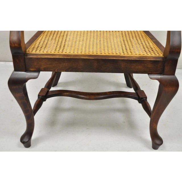 Wood Antique Victorian Walnut and Cane Carved Lounge Arm Chair W/ Queen Anne Legs For Sale - Image 7 of 10