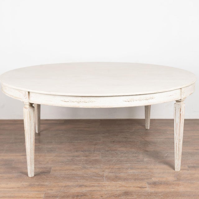 Large Round White Swedish Gustavian Style Dining Table, Reproduction For Sale - Image 15 of 15