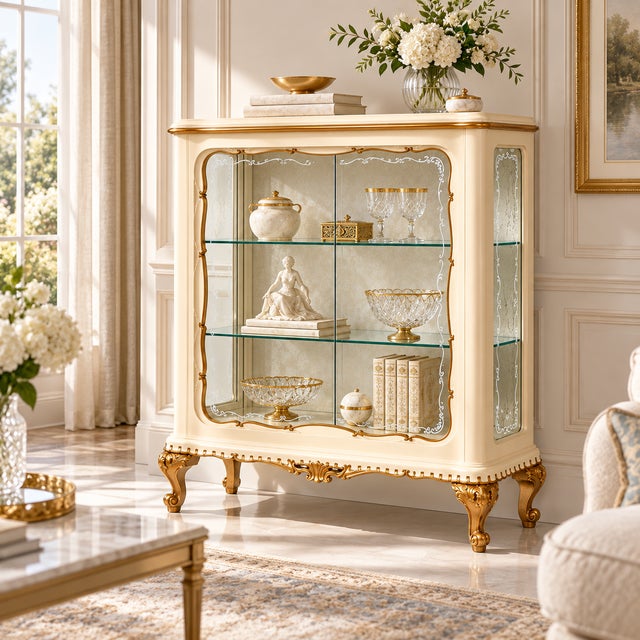 Ivory Venetian Ivory Lacquered and Gilt Display Cabinet attributed to Fratelli Testolini from Testolini & Salviati, 1930s For Sale - Image 8 of 11