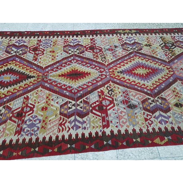 Vintage Turkish Oversize Kilim Rug 4'11'' X 9'7" 150x292cm Hand woven with high quality pure wool Excellent condition From...